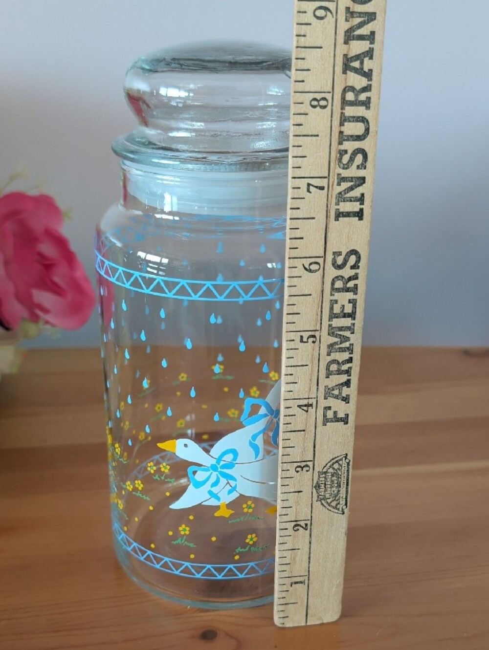 Vintage, Anchor Hocking Glass Canister with Blue & Yellow Geese Motif. - Picture 6 of 7